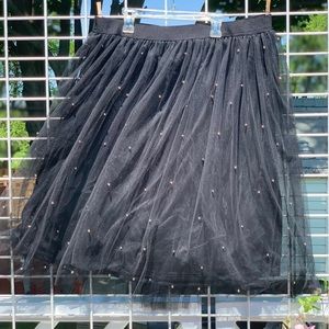 Black tulle skirt with silver beads